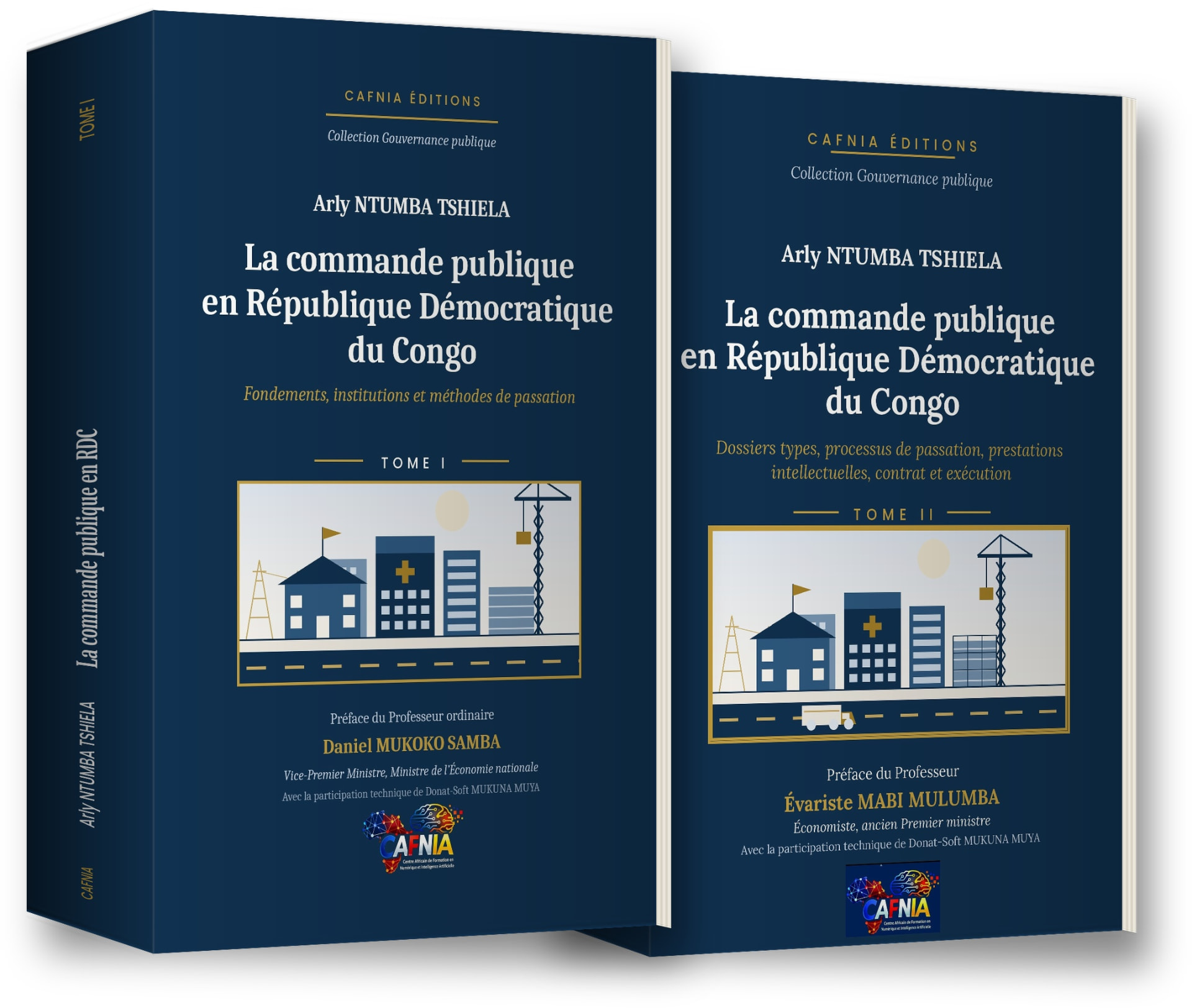 The two volumes of the treatise “Public Procurement in the Democratic Republic of the Congo” by Arly Ntumba Tshiela (CAFNIA Éditions).